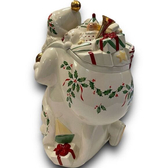 Lenox Vintage Holiday Santa Cookie Jar 1999 Christmas Toy Sack Holly Berry 13.5” - Picture 3 of 11